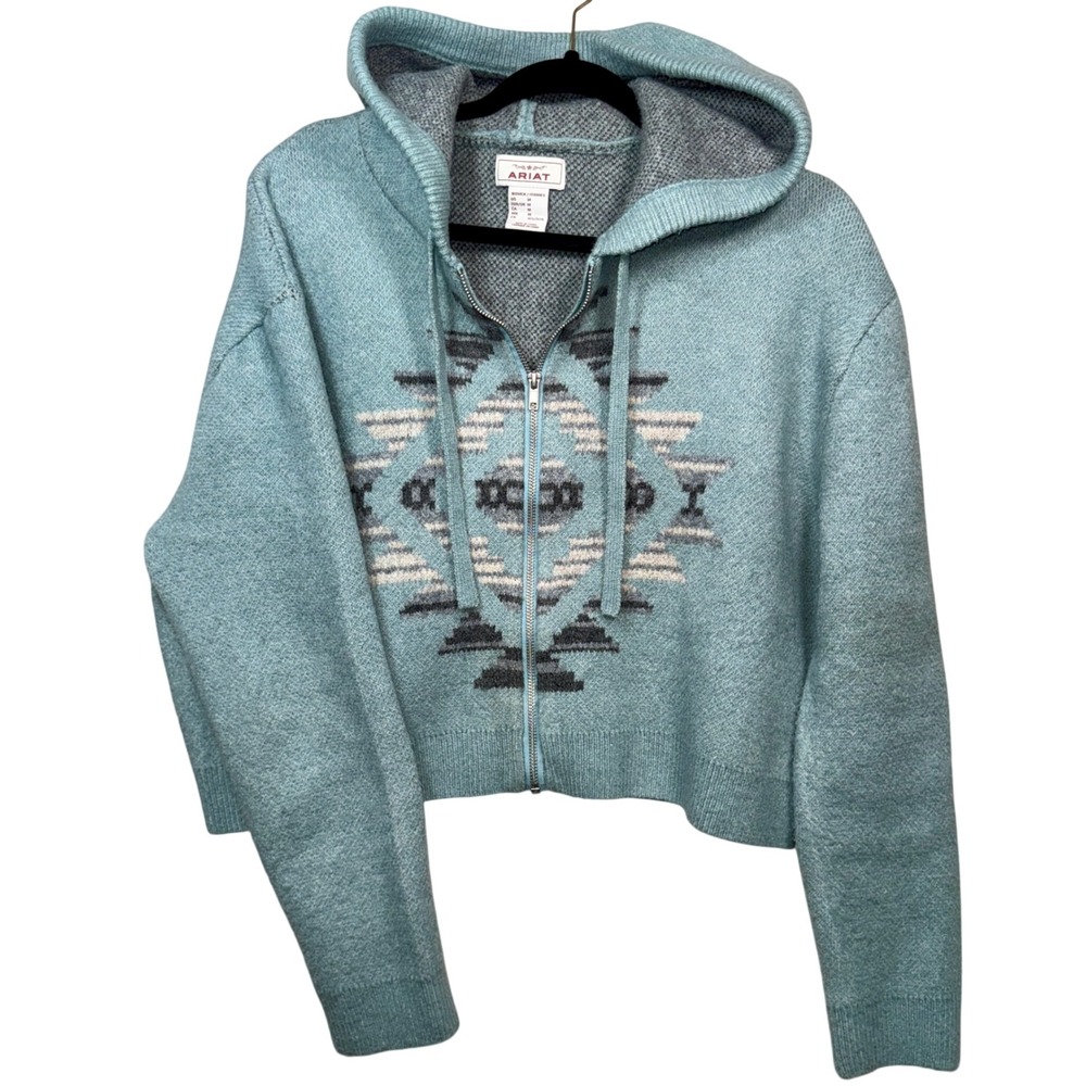 Ariat Agave Garden Sweater Womens M Teal Blue Southwestern Zip Up Hoodie